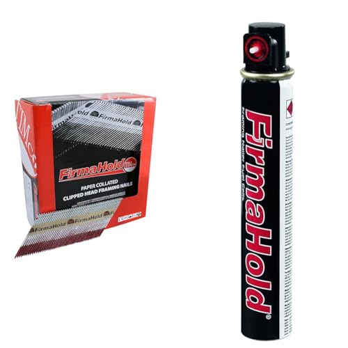 Image of TIMCO FirmaHold Collated Clipped Head Nails - Shank 3.1-90mm - Silver - Box of 2200 & FirmaHold Framing Fuel Cell - Box of 2-80ml