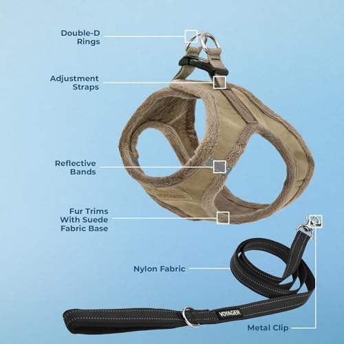 Image of Voyager Step-in Plush Dog Harness - Soft Plush, Step in Vest Harness for Small and Medium Dogs by Best Pet Supplies - Latte Suede (Leash Bundle), XL (Chest: 20.5-23 inch)