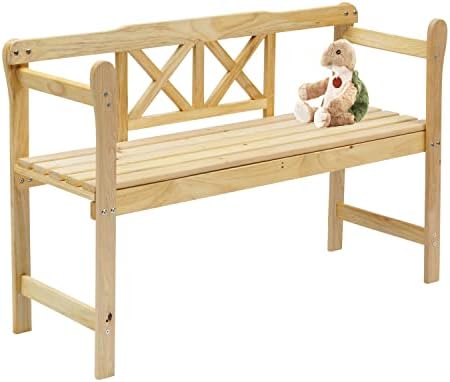 vicatova Wooden Garden Bench, 2 Person Wood Outdoor Bench with X-Shaped Back and Armrest, Front Porch Chair Bench for Porch, Yard, Park, Lawn
