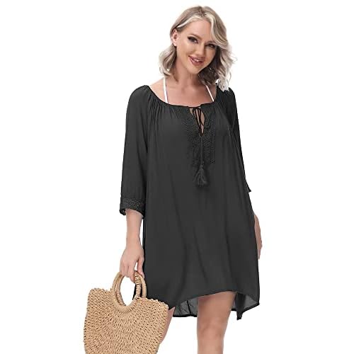 MERCIYD Damen Strandkleid Sommer Strandponcho Strandurlaub Badeanzug Bikini Cover-Ups (Schwarz)