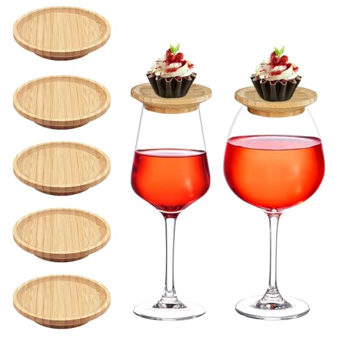 Wine Glass Charcuterie Topper 5 Pcs Mini Charcuterie Board Topper Bamboo Wine Glass Covers Keep Hermetic Appetizer Plates for Party