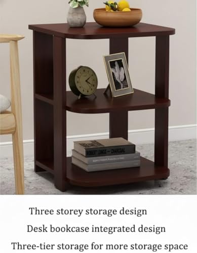 Image of FireBees Wooden Side Table for Bedroom & Living Room | Modern Bedside Table /Bed Side Table with 3-Tier Storage Shelves | Compact Nightstand, Small End Table & Sofa Side Stand for Home (Brown)