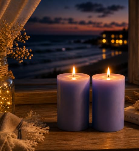 Image of AuraDecor Scented Pillar Candles Set of 2 | 25 Hours Burn Time | Essential Oil | Smokeless & Long Clear Burn | Paraffin Wax | Aromatherapy Candles for Home Decor, Relaxation & Gifting (Coastal Calm)
