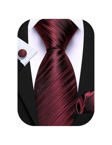 Image of Barry.Wang Man Stripe Ties Set Silk Woven Pocket Square Necktie Cufflinks Formal Party Business