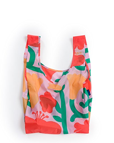 BAGGU Standard Reusable Shopping Bag, Eco-friendly Ripstop Nylon Foldable Grocery Tote, Pop Flower