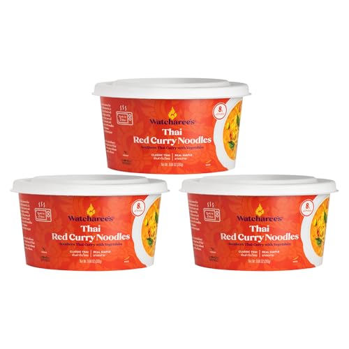 Watcharee's Classic Thai Noodles Bowl Variety Pack | Coconut Curry, Red Curry, and Peanut Sauce | Mild Heat, Vegan, Ready In 2 Mins | Made In Thailand - 3 Pack (9.88 oz Each)