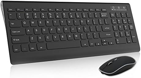 Wireless Keyboard, Jelly Comb 2.4 G Ultra Thin Full Size Rechargeable Portable Wireless Keyboard and Mouse Combo, Stable Connection for Windows, Laptop, PC
