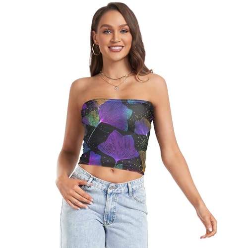 EtherSpher Neon African Leaf Black Tight Summer Sexy Tube Top Strapless Tops Women for Teen Girls Gym, Neon African Leaf Black, Small