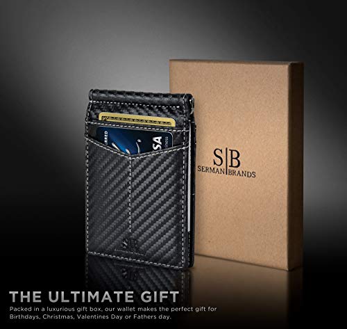 Image of SERMAN BRANDS RFID Blocking Wallet Slim Bifold - Genuine Leather Minimalist Front Pocket Wallets for Men with Money Clip Gift