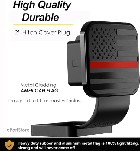 eVerHITCH 2 Inch Universal Flag Tow Hitch Covers, American Flag Trailer Hitch Cover Tube Plug Insert, Car Exterior Accessories, Receiver Tube Hitch Plug (Black with Red Line, Fits 2\" Receiver)