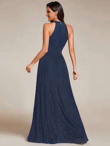 Image of Ever-Pretty Women's Glitter Halter Sleeveless Formal Dresses Evening Gowns Pleated A-line Wedding Guest Dress 41961