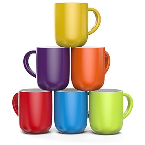 Francois et Mimi, Set of 6 Large 16 Ounce Ceramic Coffee Mugs (Colorful) Cover