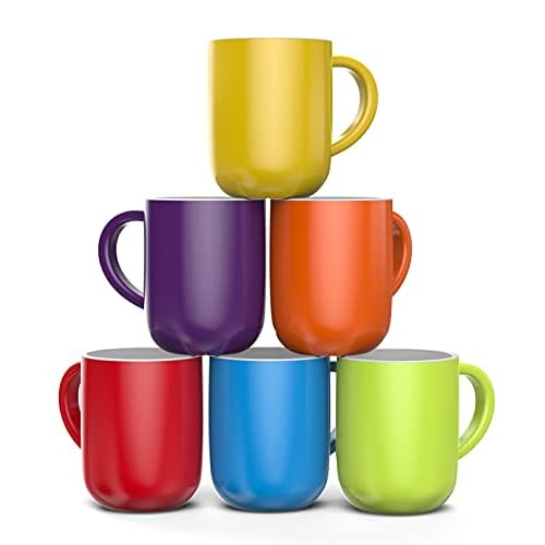 Set of 6 Large 16 Ounce Ceramic Coffee Mugs (Colorful)