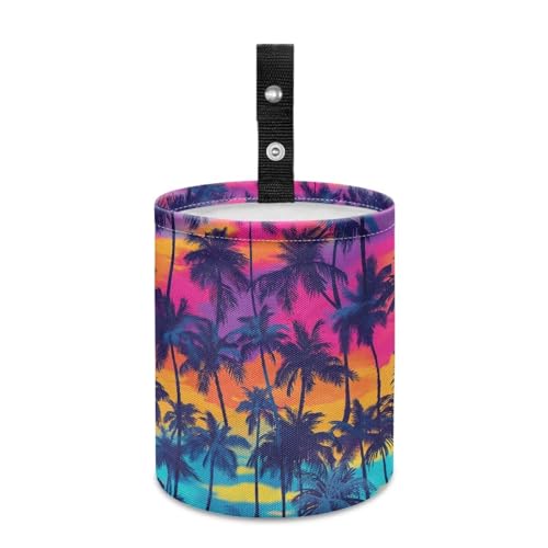 Image of Colorful Palm Car Trash Bag, Cars Trash Can - Cute, Portable, Collapsible for Back Seat, Floor, or Hanging Headrest Waste Basket - Car Garbage Accessory