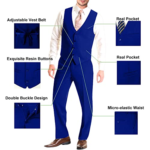 Image of Mens Suit Solid Two Button Slim Fit Suit Set for Wedding Formal Business Suit Men 3 Piece Suit Blazer Vest Pants Set