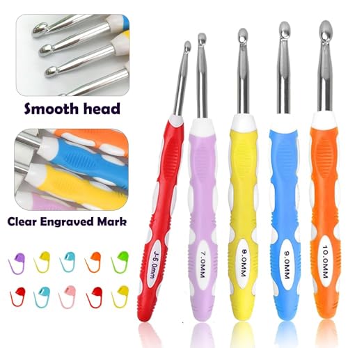 Image of Novelchet Large Crochet Hooks 6.5mm 7.0mm 8.0mm 9.0mm 10.0mm,Big Crochet Needle for Chunky Yarn Blue B