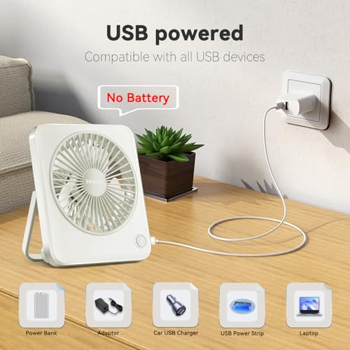 ivoler Mini Ventilateur USB Fan, Ventilateur Réglable à 3 Vitesses, Silencieux Ventilateur de Bureau/Table pour Table PC, Maison, Bureau, Camping, Voyage - Blanc – Image 6