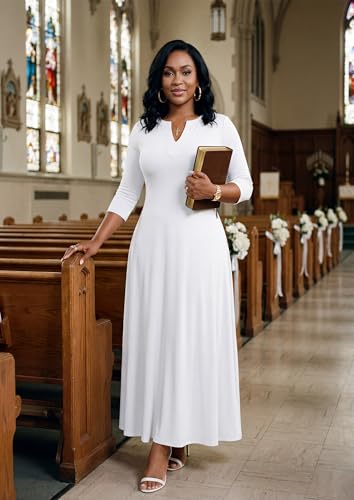 Image of MarryUP Women's V-Neck 3 /4 Sleeve Elegant Maxi Dress with Pockets Church Dresses 2026