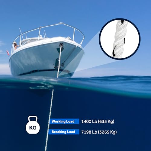 image for Five Oceans Boat Anchor Rope 9/16 inch x 250 ft - Marine Premium 3-Str
