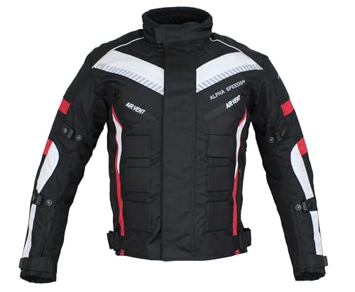 Motorradjacke Herren Textil Jacke mit Protektoren, Wasserdicht, Winddicht, Biker Custom, Touring Quad, Sport Motorcycle Jacket (DE/NL/SE/PL, Alphanumerisch, XS, Regular, Regular, Rot)