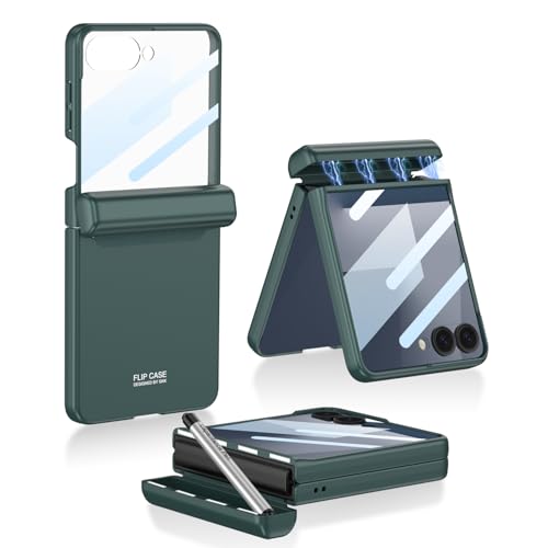 SHIEID Galaxy Z Flip 7 Case with Stylus Pen, Magnetic Hinge Protective Cover with Built-in Screen Protector & S Pen Holder  Full-Body 360 Case for Samsung Z Flip 7, Forest Green