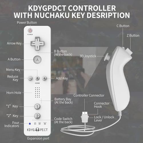 KDYGPDCT 2 Pack Wii Remote with Nunchuck,Wii Controller with 2 Nunchucks Compatible with Nintendo Wi