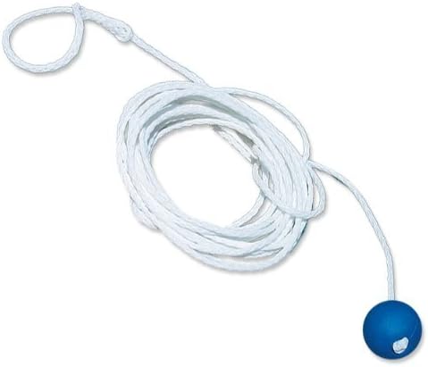 Poolmaster lifeline uncoiled with the hand loop visible on one end and the blue float on the other.