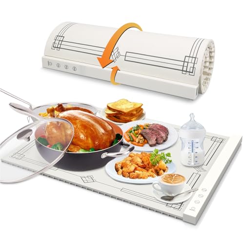 Food Warmer Mat, Electric Warming Mat for Food, Hot Plates for Keeping Food Warm, Foldable Silicone Heat Tray with Temperature Control for Restaurants & House Parties (60 x 40cm, Beige)