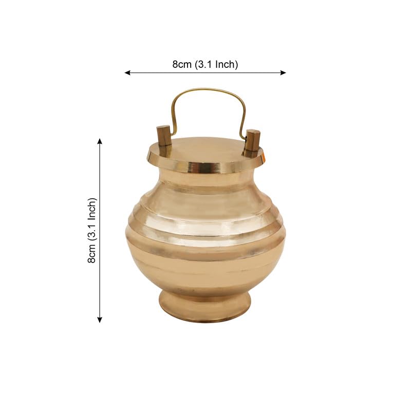 Image of Brass Kamandal | Gangajali | Kalash | Lota | With Lid for Gangajal | Holy Water Pot For Temple & Home and All Poojas, Rituals, Ceremonies (Capacity :200ml | Size :8cm | Weight :126gm Approxe)