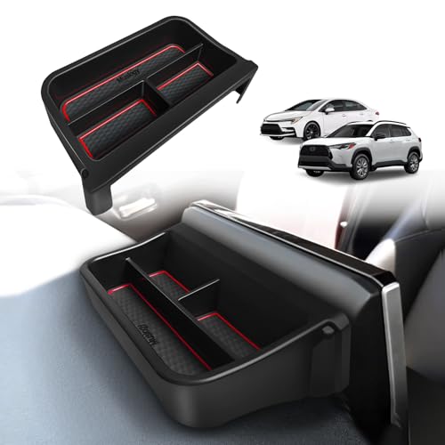 Muslogy Dashboard Storage Organizer Fits for 2020-2024 2025 Toyota Corolla & 2022-2025 Corolla Cross Accessories Center Console Tray Non-Slip Insert Behind Screen Fit for 8-inch Touch Screen (Red)