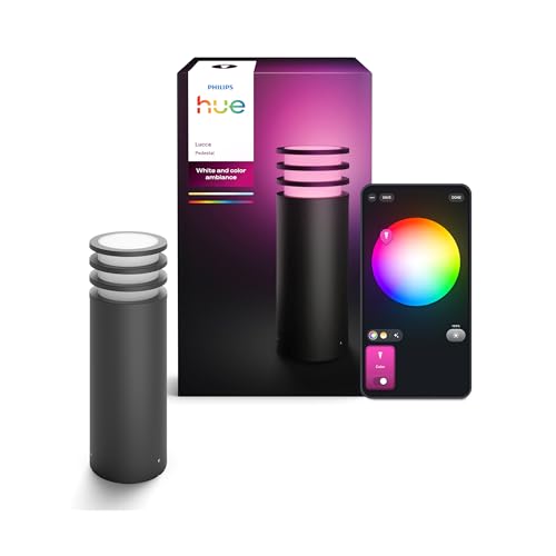 Philips Hue Lucca LED Sockelleuchte für den Außenbereich, Einstellbares Weißes und Buntes Licht, 1.100 lm, mit A60 Leuchtmittel, Dimmbar, IP44-Wetterfest, Matter-zertifiziert, Zigbee