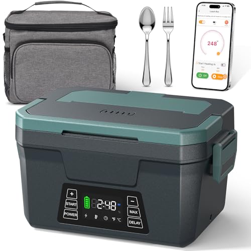 Cordless Electric Lunch Box for Adults, APP Control Heated Lunch Box for Men, 18000mAh Battery Powered Portable Food Warmer w/ Timer, Auto Heating 5-side Rechargeable 248°F for Women/Work/Outdoor/Gift
