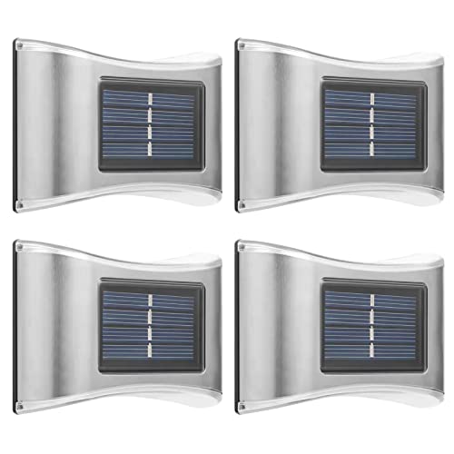 4 lámparas solares de pared de acero inoxidable para exteriores, IP65, impermeables, LED, luz iluminada, patio, jardín, calle, escalera, lámpara de iluminación solar