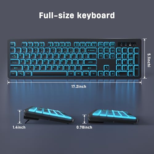 Image of KOPJIPPOM Backlit Wireless Keyboard, 2.4G Silent Wireless Light Up Keyboard, Full Size Computer Keyboards with 7 Colored Backlits, Rechargeable Keyboards for Windows, PC, Laptop (Black, Normative)