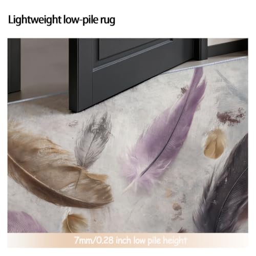 Tapis rond 120 cm antidérapant et lavable machine rose Plume - 7