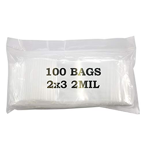 2x3 Top Quality Clear Zipper Bags (Package of 100) Resealable Zipper Poly Bags