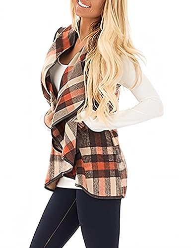 Unidear Womens Buffalo Plaid Vest Casual Lapel Open Front Sleeveless Cardigan Jacket Coat with Pockets3