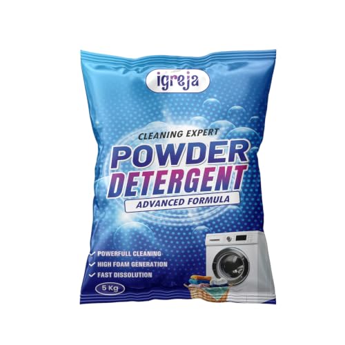 IGREJA Powder Detergent for Washing Machine and Hand Wash, Advanced Formula Laundry Detergent Powder, Powerful Cleaning, High Foam Generation, Fast Dissolution, 5 Kg
