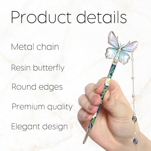 Image of INHEAVEN Decorative Butterfly Juda Hair Pin with Pearl Dangles, Green and Gold Metal Hair Stick, Traditional Japanese Style Hair Accessory, Multicolor