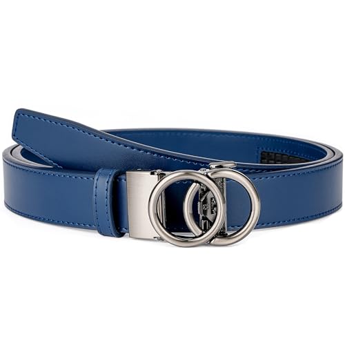 MILORDE Womens Ratchet Leather Dress Belt - 3cm/1.18 width Size Customizable Fit Designs for Dress and Casual (W118-navy 28 to 34 Waist Adjustable)