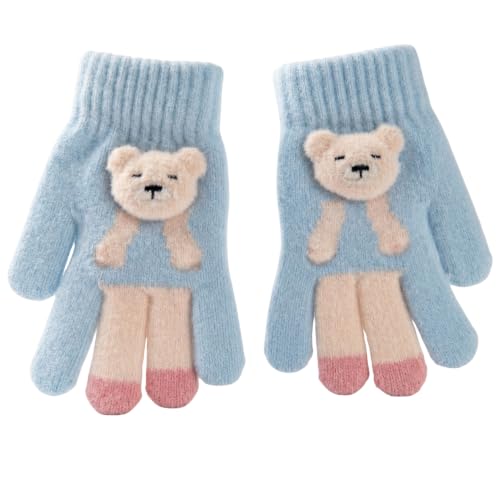 Image of Kids Winter Woolen Hand Gloves for Girls (Age 8-12 Years) | Soft Warm Knitted Gloves | Cute Teddy Bear Design | Cold Weather Gloves