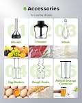 Mélangeur à main GDOR 1000W, mélangeur plongeant 6-en-1 avec 20 vitesses et mode turbo, avec crochets à pâte, batteurs à œufs, fouet, bécher de 800ml, hachoir de 600ml, sans BPA