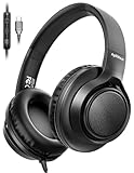 USB C Headphones Wired with Memory Foam, Over-Ear Headphones with Mic & Tangle-Free Cord, Adjustable/Lightweight/Foldable Headset for iPhone 16/15, Laptop, Studio, Podcast, Travel, Office (Black