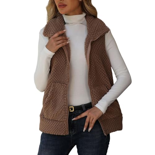 Gilet en polaire sherpa femme sans manches zippé et léger avec poches pratiques