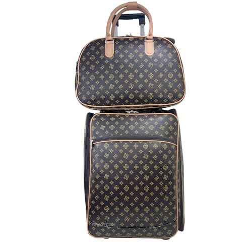 Mala + Bolsa De Viagem Padrão Avião Anac Bordo 10Kg Com Rodinhas Zíper Cadeado Resistente Impermeável (Marrom)