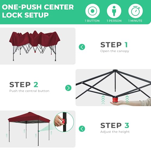 Image of JEAREY 10x10 Pop Up Canopy Tent, Easy Up Outdoor Market Canopy, Red