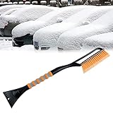[PUSH AND SCRAPE] Hecho de cerdas de tratamiento especial, bases resistentes pero extremos suaves, el cepillo para nieve para autos asegura quitar la nieve pesada sin rayar la pintura de su auto. ¡Quite la nieve y raspe debajo del hielo sin dañar el parabrisas! Rompe el hielo con los nudillos integrados y límpialo fácilmente. Puede ayudarlo rápidamente a quitar la nieve suelta del parabrisas, el techo, la puerta, el capó y los espejos laterales del automóvil.