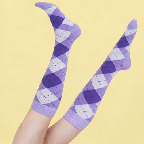 Image of Couver Women's Argyle Knee High Socks - Soft Acrylic Over the Calf Tube Style Socks for Casual Athletic - One Size