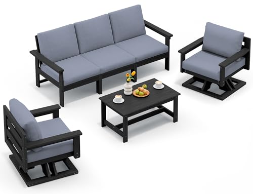 SERWALL HDPE Outdoor Patio Furniture Set, All-Weather 3-Seater Couch with