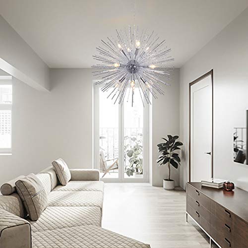 Jaycomey Modern Firework Chandelier For Dining Room, 12 Lights Chrome Pendant Lighting, Metal Aluminum Ceiling Pendant Light Fixtures For Living Room Restaurant Bedroom, Dia29.5 Inch, E12 #TOP2